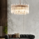 Modernism Round/Rectangle Chandelier Lamp Clear Faceted Crystal 5 Lights Chrome Pendant Light