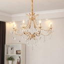 Gold Candle Pendant Chandelier Traditional Crystal 6/8 Lights Hanging Lamp