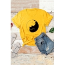 Cute Yin Yang Cats Kittens Short Sleeve Round Neck Plain T-Shirt