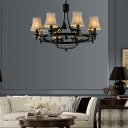 Fabric Shade Bell Chandelier Dining Room Industrial 4/8 Lights Matte Black Pendant Light with Bear