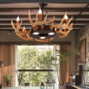 6 Lights Antlers Chandelier Light Fixture Resin and Metal Lodge Hanging Ceiling Light in Brown