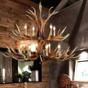 12/15 Lights Antlers Hanging Lamp Lodge Resin Restaurant Chandelier Light Fixture in Brown