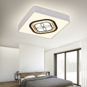 Led Square Flush Mount Lighting with White Metal Shade Modern Crystal Flush Ceiling Light for Bedroom
