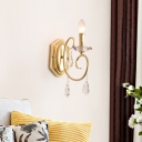 Modern Candle Wall Lamp with Teardrop Crystal 1 Light Metal Sconce Lamp in Gold for Corridor