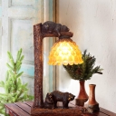 Amber Glass Pinecone Table Light Lodge 1 Head Decorative Standing Table Light with Bear