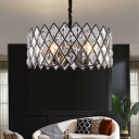 Modern Drum Pendant Lamp Metal and Clear Crystal 6 Lights Hanging Lamp in Black for Living Room