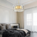 Clear K9 Crystal Drum Pendant Light Contemporary 4 Lights Chandelier Lamp in Brass