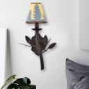 Torch Wall Sconce Lighting Country Style 1 Light Yellow Fabric Shade Wall Mount Light in Rust Finish