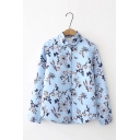 Winter Fashion Allover Floral Pattern Single Breasted Chiffon Long-sleeved Thick Shirt