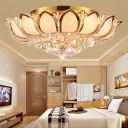 Modern Petal Flush Lighting with Clear Crystal Ball Decorative Flushmount Light in Gold, 18