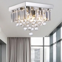 Luxurious Square Flush Ceiling Light with Clear Crystal Ball Metal LED Ceiling Lamp in Chrome for Bedroom