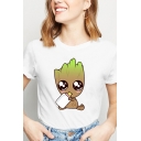 Cute Cartoon Groot Printed Short Sleeve Regular Fit Casual T-Shirt