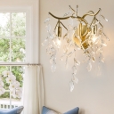 Clear Crystal Wall Sconce Light Vintage 2 Lights Gold Wall Mount Lamp for Corridor