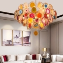 Multi Tiers Agate Suspension Lamp Metallic Shade 9 Lights Modern Chandelier Lamp in Gold