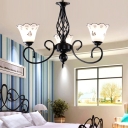 3/5/6/8 Lights Floral Chandelier Lighting Traditional White Glass Bedroom Pendant Light in Black