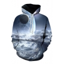 3D Sky Clouds  Printed Long Sleeve Loose Relaxed Drawstring Hoodie