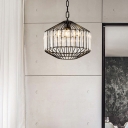 Metal Wire Geometric Suspension Light with Clear Crystal Block 1 Light Modern Ceiling Pendant Light in Black