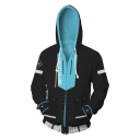 Unisex 3D Printed Game Cosplay Hooded Loose Zip Up Black and Blue Pullover Hoodie