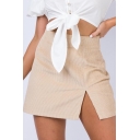 Womens Sexy Solid Color High Waist Side Split Corduroy Mini A-Line Skirt