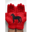 Womens Creative Horse Pattern Outdoor Warm Knitted Gloves