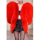 Womens Exclusive Red Peach Heart Shaped Faux Fox Fur Jacket Cloak Coat