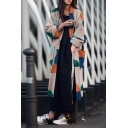 Big Dual Pocket Patched Geometric Pattern Long Sleeve Single Breasted Leisure Khaki Woolen Overcoat