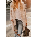 Womens Loose Plain Shawl Collar Side Split Long Sleeve Dual Pocket Tunic Asymmetric Cardigan Knitwear Coat