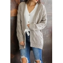Womens Fashionable Plain Loose Open Front Cable Knit Tunic Cardigan