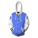 Unisex New Trendy False Clothing Suit 3D Print Color Block Long Sleeve Blue Sport Hoodie