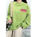 Womens Fashionable WELCOME Letter Printed Long Sleeve Baggy Pullover Sweatshirt