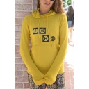 Fashionable J 05 H Printed Solid Yellow Fitted Drawstring Hoodie Pullover Sweater with Pocket