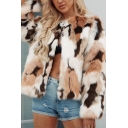 Womens Fashion Mixed Color Crew Neck Long Sleeve Open Front Faux Fur Warm Coat