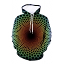 Unisex Fashionable Ombre Honeycomb Vortex 3D Printed Long Sleeve Casual Drawstring Hoodie