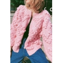 Womens Fashion Solid Color Pompom Heart Shaped Embellished Long Sleeve Open Front Knit Cardigan Coat