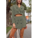 Womens Elegant Dark Green Long Sleeve Button Down Slimming Cropped Blazer Coat