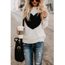 Womens Cute Heart Patch Cable Knit Long Sleeve Crewneck Loose Fit Casual Jumper Sweater