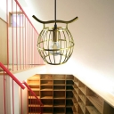 Metal Globe Ceiling Pendant Vintage 1 Bulb Hanging Fixture with Adjustable Cord in Gold for Hallway