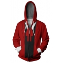 Popular Anime False Suit Clothing Red Long Sleeve Zip Up Drawstring Hoodie with Side Pocket
