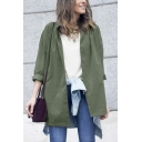 Womens Plain Army Green Long Sleeve Open Front Tie Longline Trench Coat