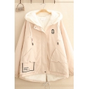 Lovely Cartoon Girl Printed Shearling Lined Split Back Elastic Cuff Loose Drawstring Padded Coat with Hood