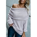 Ladies Sexy Plain Long Sleeve Foldover Off the Shoulder Oversized Longline Knitwear Sweater
