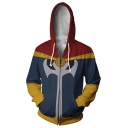 Mens Fashionable 3D Colorblocked Long Sleeve Loose Fit Zip Up Drawstring Hoodie with Pocket