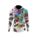 Pineapple with Glasses Colorful Splatter Paint Long Sleeve Casual Drawstring Hoodie