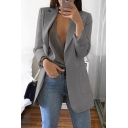 Womens Lapel Collar Long Sleeve Open Front Solid Color Longline Casual Blazer Coat