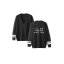 Popular Letter I'LL BE THERE FOR YOU Printed Back Stripe Long Sleeve Button Front Loose Cardigan Coat