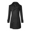 Mens Classic Notched Lapel Long Sleeve Button Cuffs Double Breasted Longline Solid Wool Pea Coat