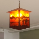 House Hanging Ceiling Light with Elk Design Marble Country Style 1 Light Rust Suspension Lamp for Restaurant