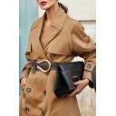 Womens Fall Classic Solid Color Long Sleeve Double Breasted Oversized Longline Trench Coat with Pocket
