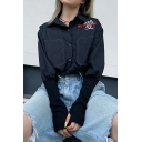 Popular Embroidery Letter HEYOUNGIRL Printed Rib-Paneled Cuff Long Sleeve Button Front Drawstring Cropped Jacket