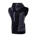 Mens Colorblock Simple Letter Printed Inclined Zip Fitness Sports Vest Hoodie
